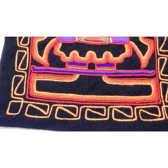 Tiki Totem Islander Tropical Knit Pillow Cover Black 17x17 Orange Red Purple - Picture 3 of 7